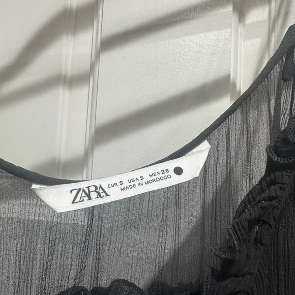 Zara Ruffled Semi-Sheer Top - Anthracite Gray - Picture 3 of 4